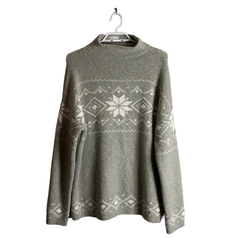 Christian Siriano Women's Gray Patterned Cozy Mock Sweater